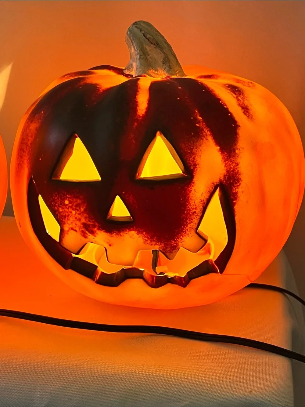 Vintage Pair Lighted Jack O’ Lantern Pumpkin Halloween Blow Mold Table Decor